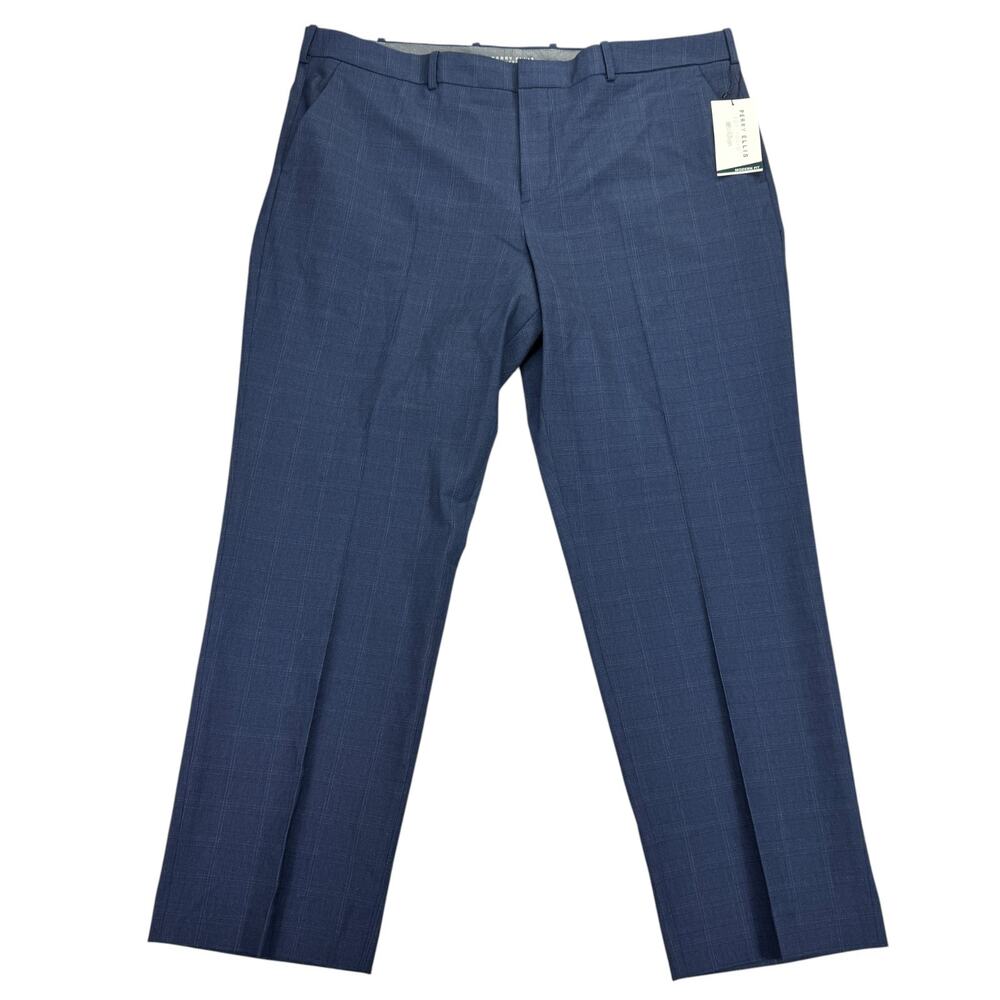 Perry Ellis Mens Modern Fit Stretch Resolution Dress Pants Navy Blue 40x30